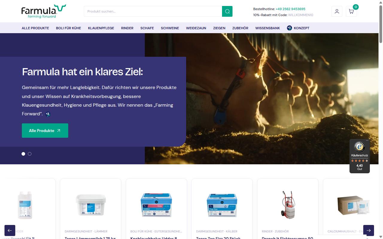 Startseite von farmula.de im September 2026
